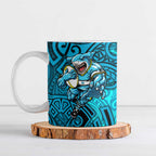 Cronulla Sutherland Sharks Rugby Ceramic Mug Polynesian Tribal Shark Warrior Ocean Blue Pattern