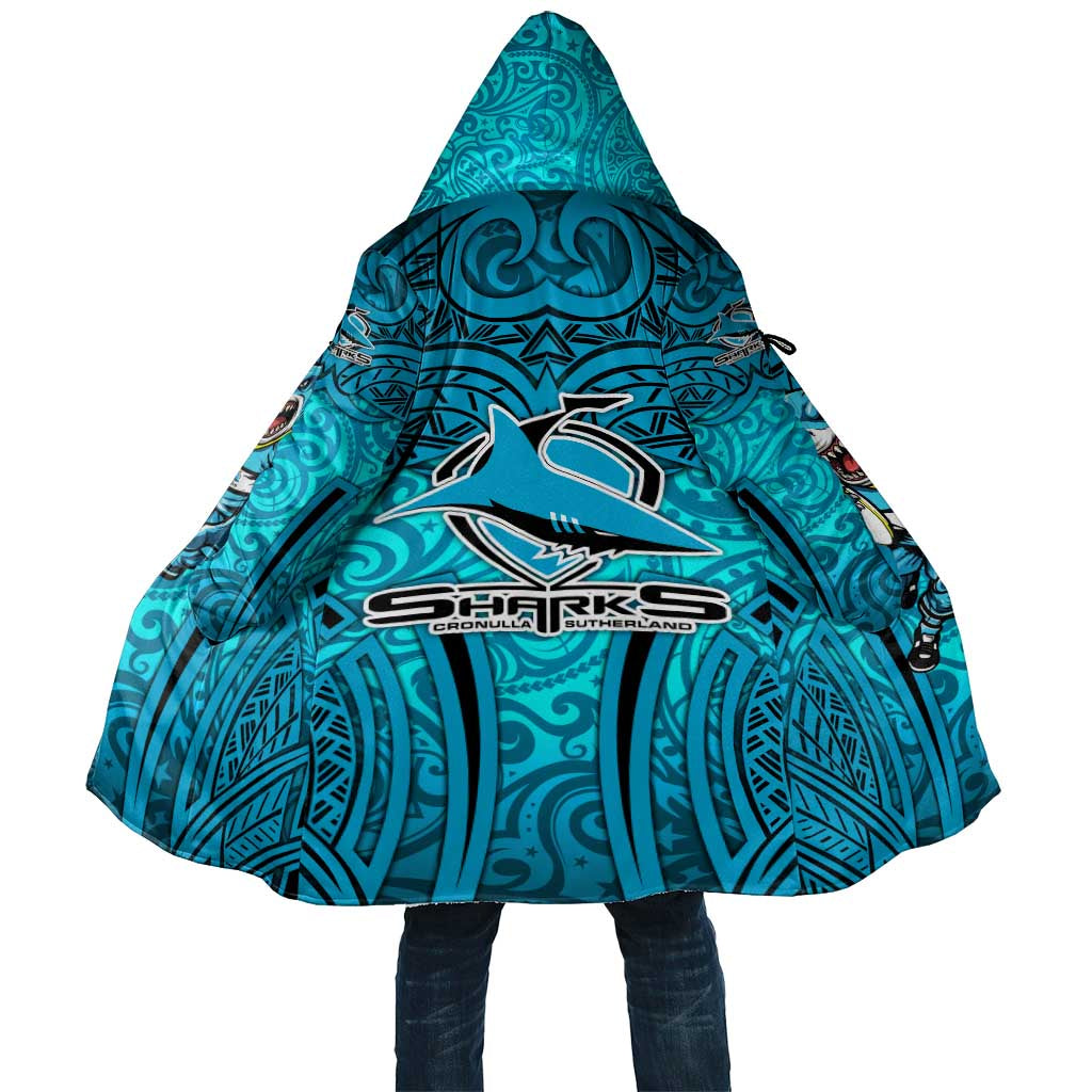 Cronulla Sutherland Sharks Rugby Cloak Polynesian Tribal Shark Warrior Ocean Blue Pattern