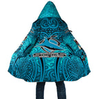 Cronulla Sutherland Sharks Rugby Cloak Polynesian Tribal Shark Warrior Ocean Blue Pattern