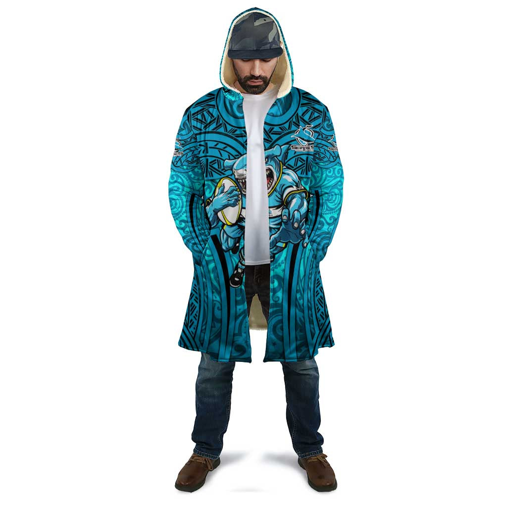 Cronulla Sutherland Sharks Rugby Cloak Polynesian Tribal Shark Warrior Ocean Blue Pattern