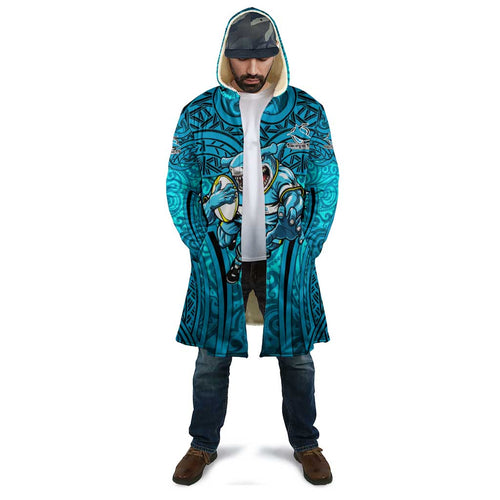 Cronulla Sutherland Sharks Rugby Cloak Polynesian Tribal Shark Warrior Ocean Blue Pattern