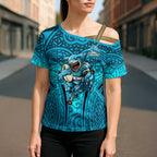 Cronulla Sutherland Sharks Rugby Cross Shoulder Shirt Polynesian Tribal Shark Warrior Ocean Blue Pattern