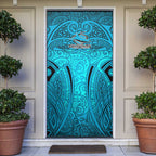 Cronulla Sutherland Sharks Rugby Door Cover Polynesian Tribal Shark Warrior Ocean Blue Pattern