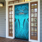 Cronulla Sutherland Sharks Rugby Door Cover Polynesian Tribal Shark Warrior Ocean Blue Pattern