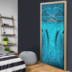 Cronulla Sutherland Sharks Rugby Door Cover Polynesian Tribal Shark Warrior Ocean Blue Pattern