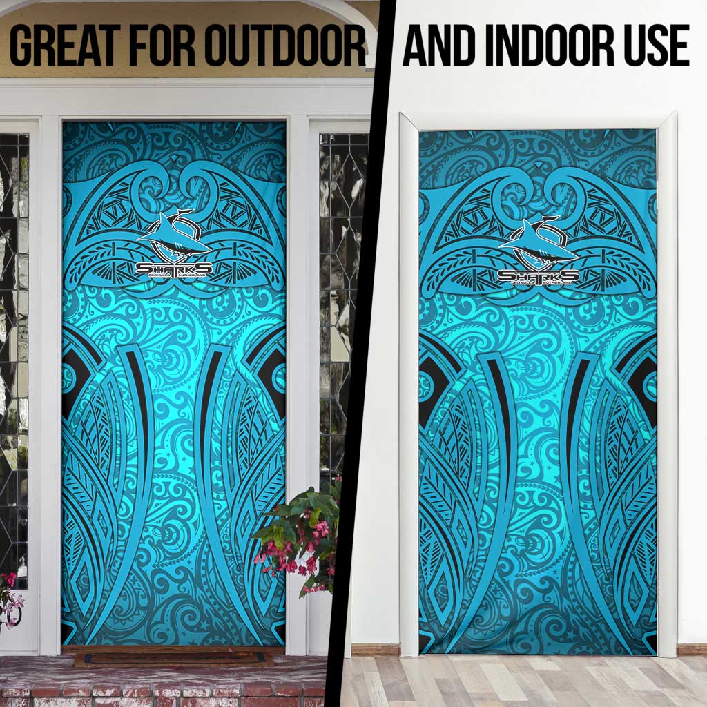Cronulla Sutherland Sharks Rugby Door Cover Polynesian Tribal Shark Warrior Ocean Blue Pattern