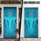 Cronulla Sutherland Sharks Rugby Door Cover Polynesian Tribal Shark Warrior Ocean Blue Pattern