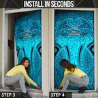 Cronulla Sutherland Sharks Rugby Door Cover Polynesian Tribal Shark Warrior Ocean Blue Pattern