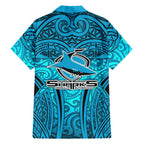 Cronulla Sutherland Sharks Rugby Family Matching Long Sleeve Bodycon Dress and Hawaiian Shirt Polynesian Tribal Shark Warrior Ocean Blue Pattern