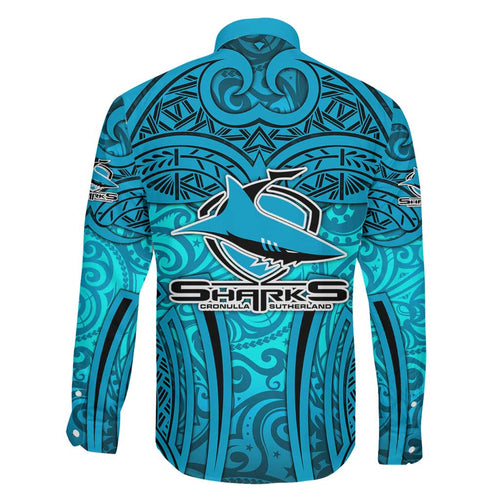 Cronulla Sutherland Sharks Rugby Family Matching Mermaid Dress and Hawaiian Shirt Polynesian Tribal Shark Warrior Ocean Blue Pattern