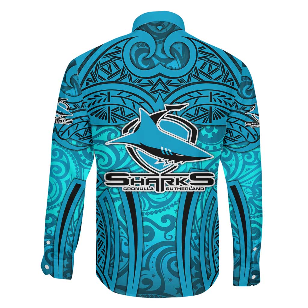 Cronulla Sutherland Sharks Rugby Family Matching Off Shoulder Short Dress and Hawaiian Shirt Polynesian Tribal Shark Warrior Ocean Blue Pattern