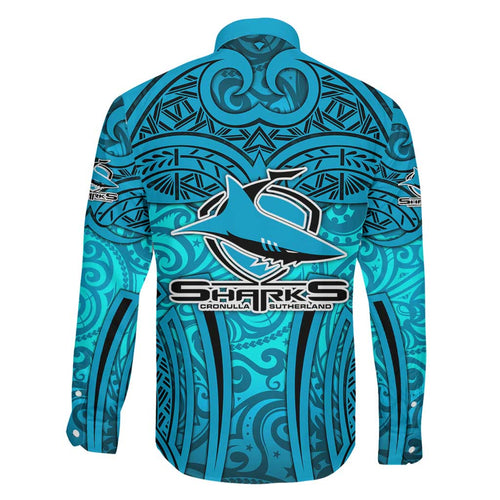 Cronulla Sutherland Sharks Rugby Family Matching Tank Maxi Dress and Hawaiian Shirt Polynesian Tribal Shark Warrior Ocean Blue Pattern