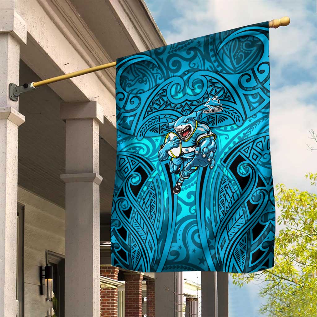 Cronulla Sutherland Sharks Rugby Garden Flag Polynesian Tribal Shark Warrior Ocean Blue Pattern