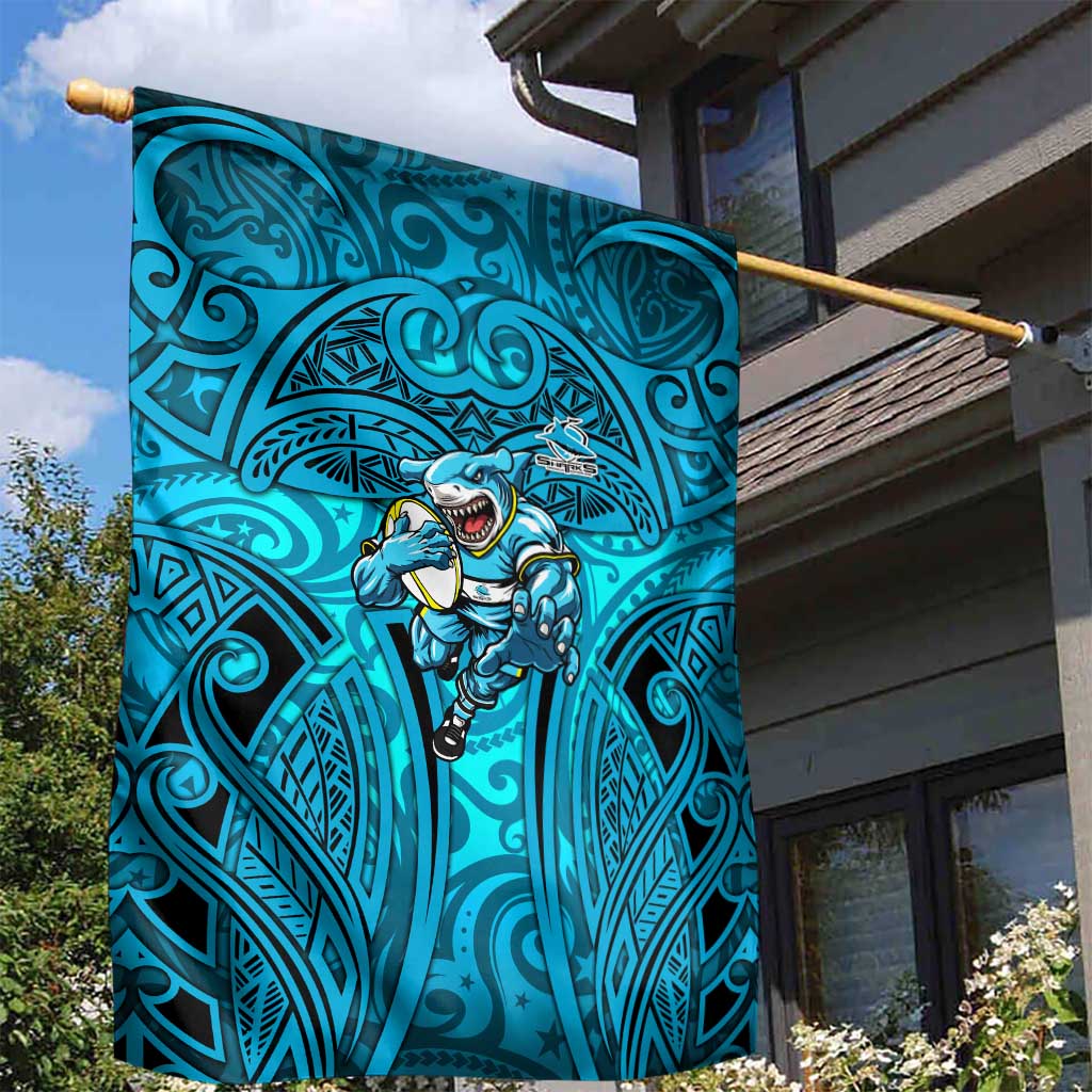 Cronulla Sutherland Sharks Rugby Garden Flag Polynesian Tribal Shark Warrior Ocean Blue Pattern