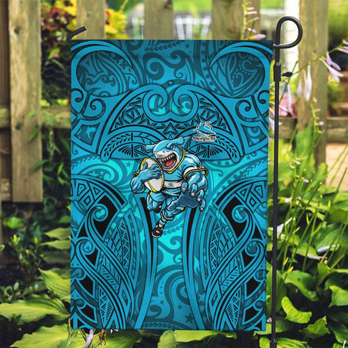 Cronulla Sutherland Sharks Rugby Garden Flag Polynesian Tribal Shark Warrior Ocean Blue Pattern