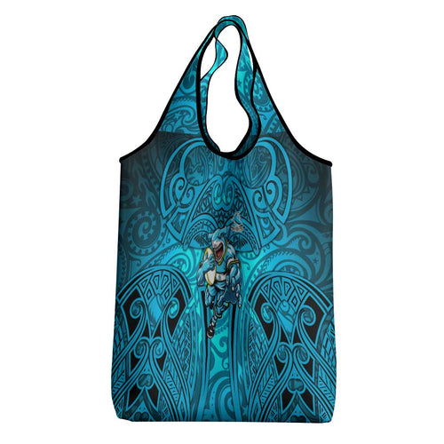 Cronulla Sutherland Sharks Rugby Grocery Bag Polynesian Tribal Shark Warrior Ocean Blue Pattern