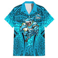 Cronulla Sutherland Sharks Rugby Hawaiian Shirt Polynesian Tribal Shark Warrior Ocean Blue Pattern