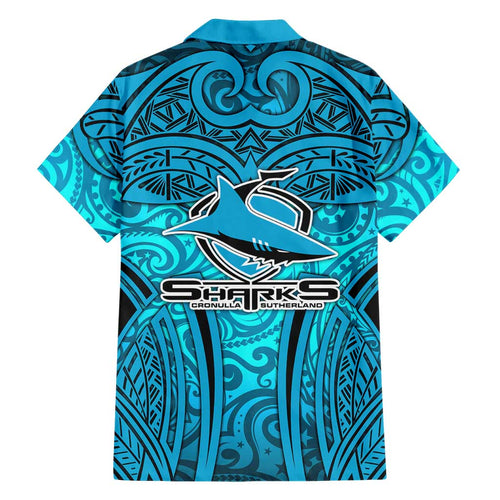 Cronulla Sutherland Sharks Rugby Hawaiian Shirt Polynesian Tribal Shark Warrior Ocean Blue Pattern