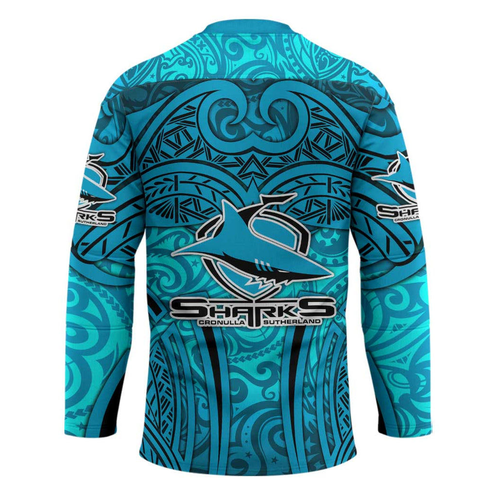 Cronulla Sutherland Sharks Rugby Hockey Jersey Polynesian Tribal Shark Warrior Ocean Blue Pattern