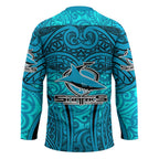 Cronulla Sutherland Sharks Rugby Hockey Jersey Polynesian Tribal Shark Warrior Ocean Blue Pattern