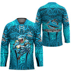 Cronulla Sutherland Sharks Rugby Hockey Jersey Polynesian Tribal Shark Warrior Ocean Blue Pattern