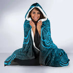 Cronulla Sutherland Sharks Rugby Hooded Blanket Polynesian Tribal Shark Warrior Ocean Blue Pattern
