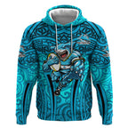Cronulla Sutherland Sharks Rugby Hoodie Polynesian Tribal Shark Warrior Ocean Blue Pattern