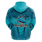 Cronulla Sutherland Sharks Rugby Hoodie Polynesian Tribal Shark Warrior Ocean Blue Pattern