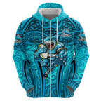 Cronulla Sutherland Sharks Rugby Hoodie Polynesian Tribal Shark Warrior Ocean Blue Pattern