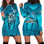 Cronulla Sutherland Sharks Rugby Hoodie Dress Polynesian Tribal Shark Warrior Ocean Blue Pattern