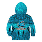 Cronulla Sutherland Sharks Rugby Kid Hoodie Polynesian Tribal Shark Warrior Ocean Blue Pattern
