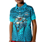 Cronulla Sutherland Sharks Rugby Kid Polo Shirt Polynesian Tribal Shark Warrior Ocean Blue Pattern