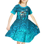 Cronulla Sutherland Sharks Rugby Kid Short Sleeve Dress Polynesian Tribal Shark Warrior Ocean Blue Pattern