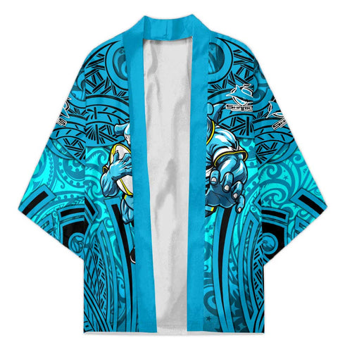 Cronulla Sutherland Sharks Rugby Kimono Polynesian Tribal Shark Warrior Ocean Blue Pattern