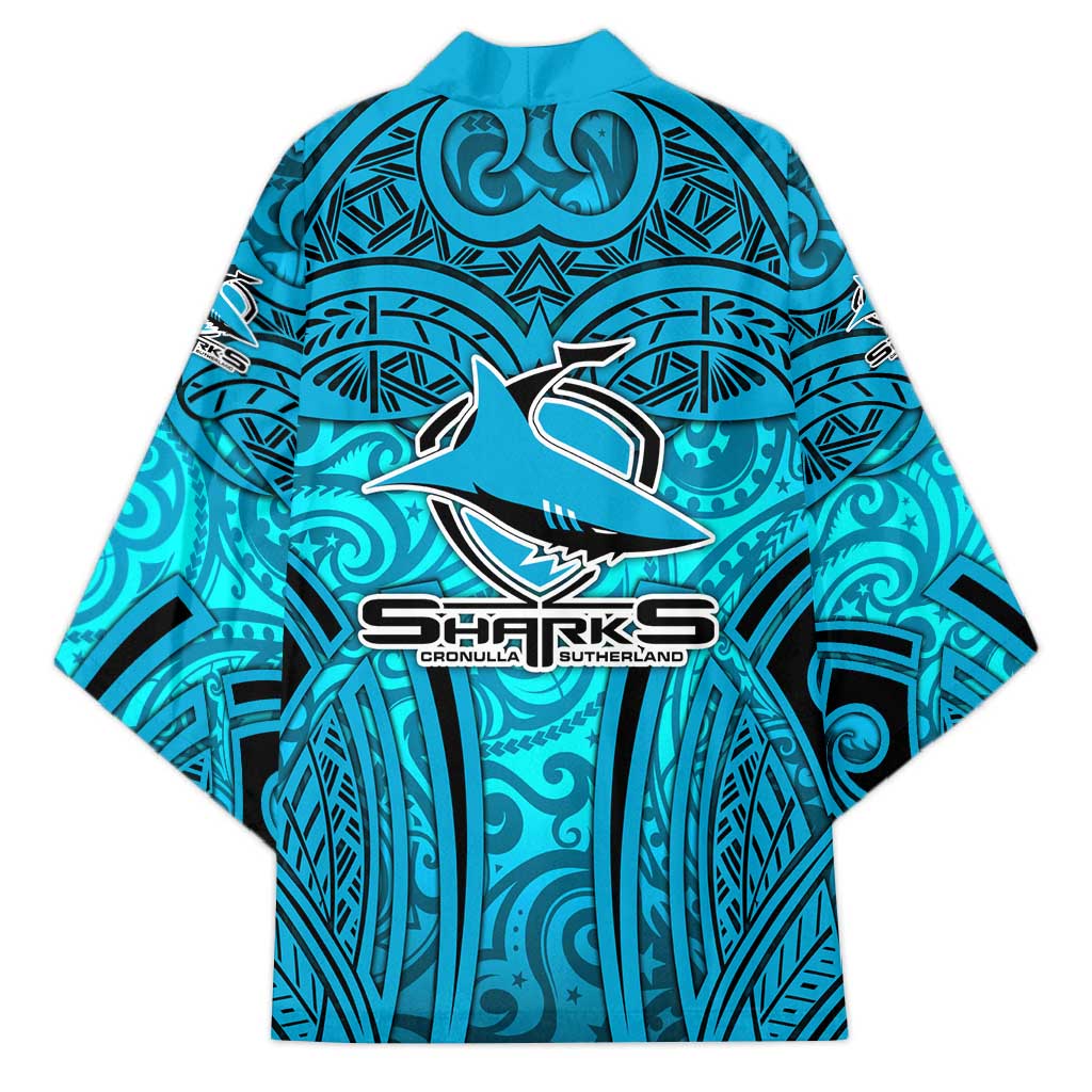 Cronulla Sutherland Sharks Rugby Kimono Polynesian Tribal Shark Warrior Ocean Blue Pattern