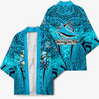 Cronulla Sutherland Sharks Rugby Kimono Polynesian Tribal Shark Warrior Ocean Blue Pattern