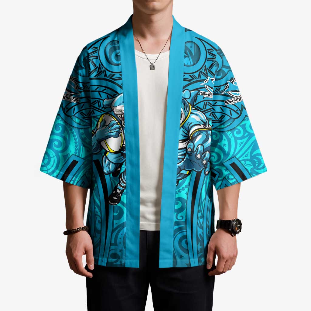 Cronulla Sutherland Sharks Rugby Kimono Polynesian Tribal Shark Warrior Ocean Blue Pattern