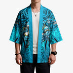 Cronulla Sutherland Sharks Rugby Kimono Polynesian Tribal Shark Warrior Ocean Blue Pattern