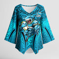 Cronulla Sutherland Sharks Rugby Kimono Sleeve Blouse Polynesian Tribal Shark Warrior Ocean Blue Pattern