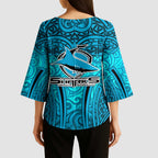 Cronulla Sutherland Sharks Rugby Kimono Sleeve Blouse Polynesian Tribal Shark Warrior Ocean Blue Pattern