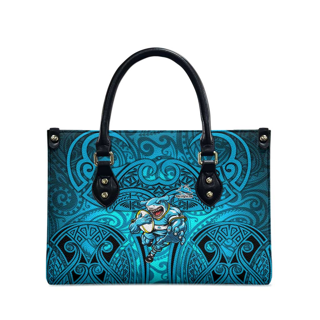 Cronulla Sutherland Sharks Rugby Leather Bag Polynesian Tribal Shark Warrior Ocean Blue Pattern