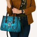 Cronulla Sutherland Sharks Rugby Leather Bag Polynesian Tribal Shark Warrior Ocean Blue Pattern