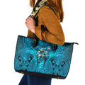 Cronulla Sutherland Sharks Rugby Leather Tote Bag Polynesian Tribal Shark Warrior Ocean Blue Pattern