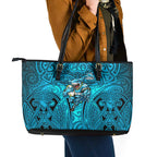 Cronulla Sutherland Sharks Rugby Leather Tote Bag Polynesian Tribal Shark Warrior Ocean Blue Pattern