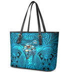 Cronulla Sutherland Sharks Rugby Leather Tote Bag Polynesian Tribal Shark Warrior Ocean Blue Pattern