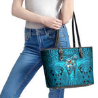 Cronulla Sutherland Sharks Rugby Leather Tote Bag Polynesian Tribal Shark Warrior Ocean Blue Pattern