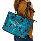 Cronulla Sutherland Sharks Rugby Leather Tote Bag Polynesian Tribal Shark Warrior Ocean Blue Pattern
