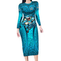 Cronulla Sutherland Sharks Rugby Long Sleeve Bodycon Dress Polynesian Tribal Shark Warrior Ocean Blue Pattern