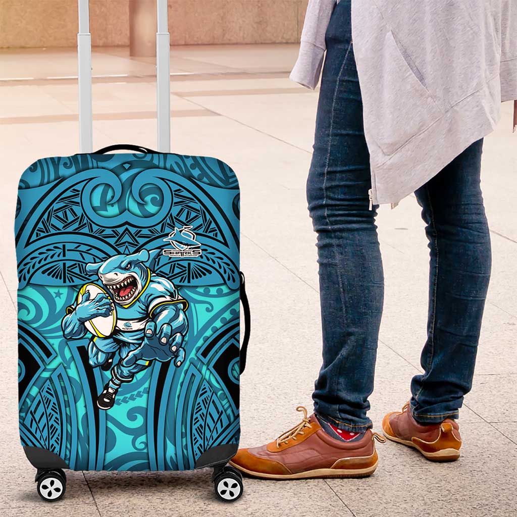 Cronulla Sutherland Sharks Rugby Luggage Cover Polynesian Tribal Shark Warrior Ocean Blue Pattern