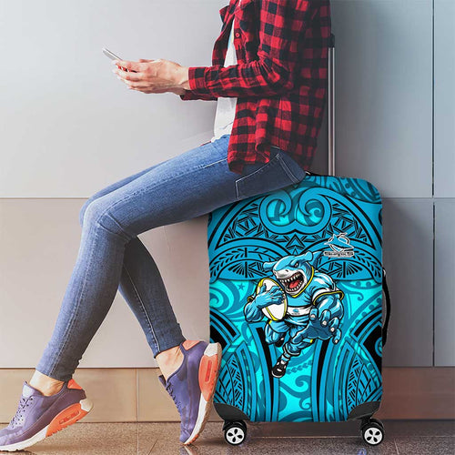 Cronulla Sutherland Sharks Rugby Luggage Cover Polynesian Tribal Shark Warrior Ocean Blue Pattern